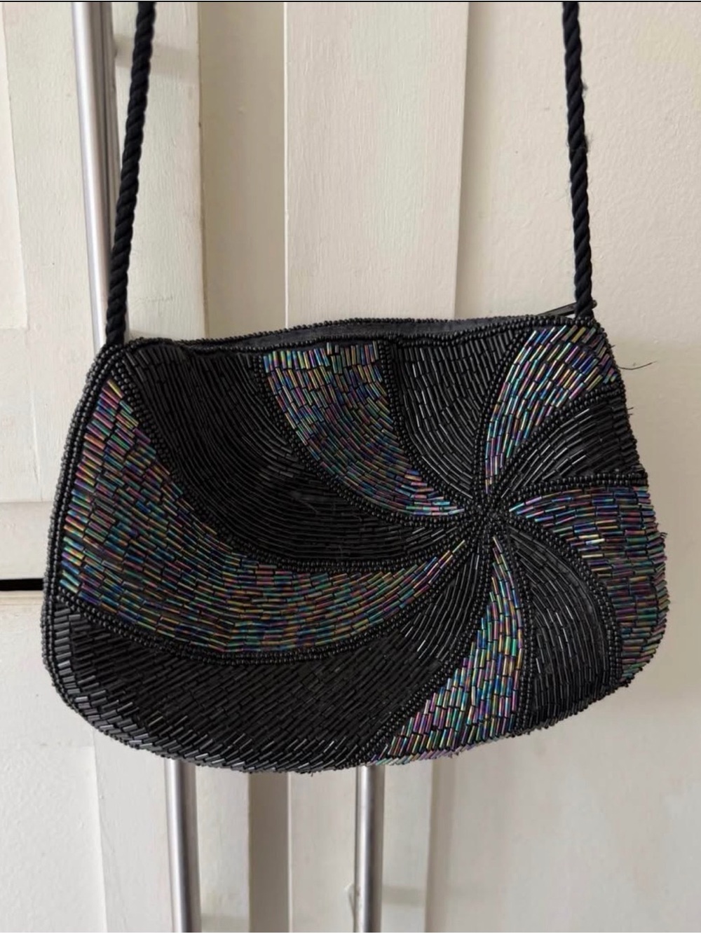 Vintage MCM Beaded Shoulder Bag Multicolor Swirl Pattern